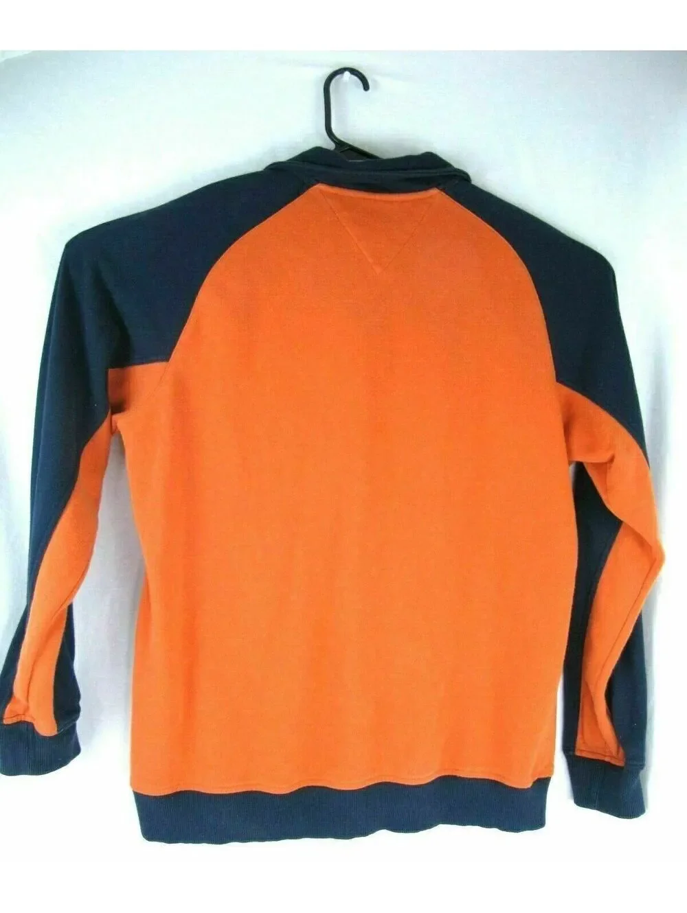 Tommy Hilfiger XL Orange Navy Blue Quarter Zip Fleece Pullover Sweatshirt 24x29